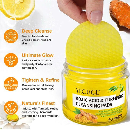 Pot 50 x Tampons d'acide kojique au curcuma - Tampons nettoyants pour le visage à l'acide kojique
